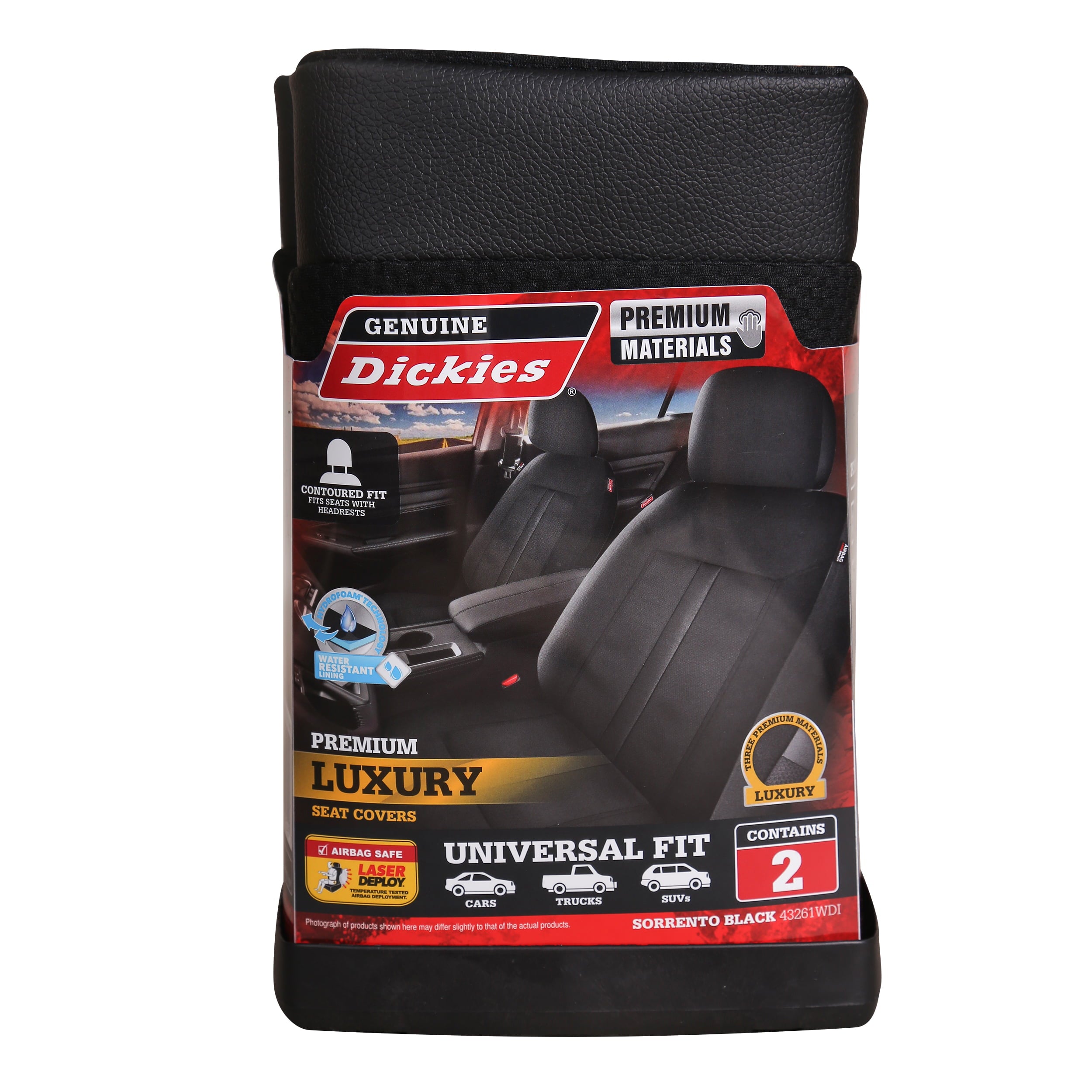 Genuine Dickies 2 Piece Sorrento Vegan Leather Car Seat Covers Black， 43261WDI