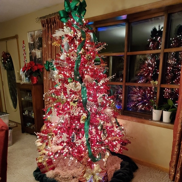 7' Metallic Red Tinsel Artificial Christmas Tree