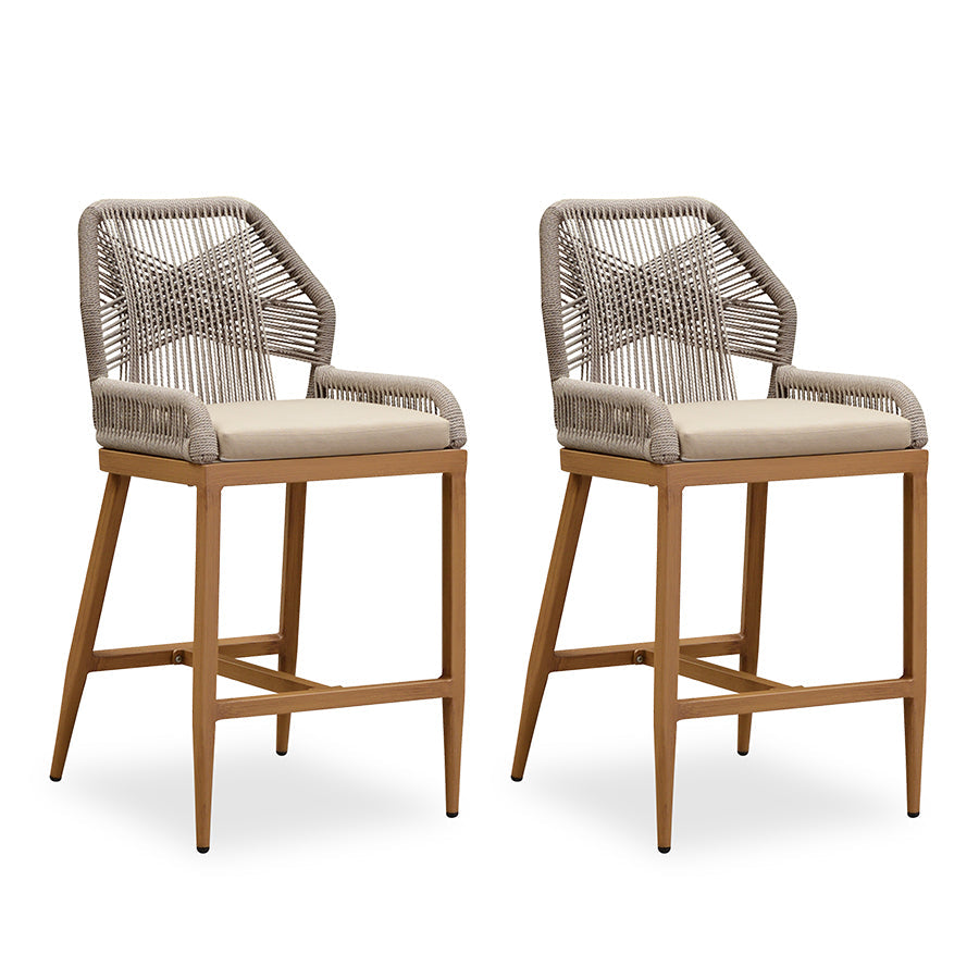 PURPLE LEAF Patio Sunbrella Bar Stools Set of 2  Rattan Bar Aluminum Bar Stool Outdoor Barstools with Back and Cushion for Garden Kitchen Island