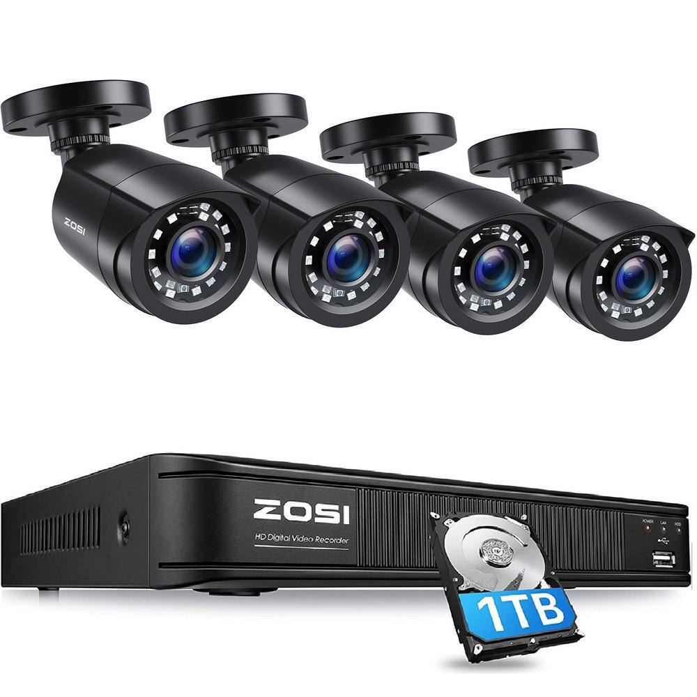 ZOSI 8-Channel 1080p DVR 1TB Hard Drive Security Camera System with 4 Wired Bullet Cameras 8CN-106B4S-10US