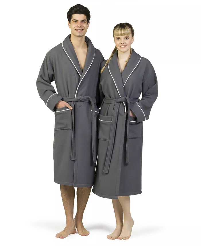 Linum Home Waffle Terry Bath Robe with Satin Piped Trim