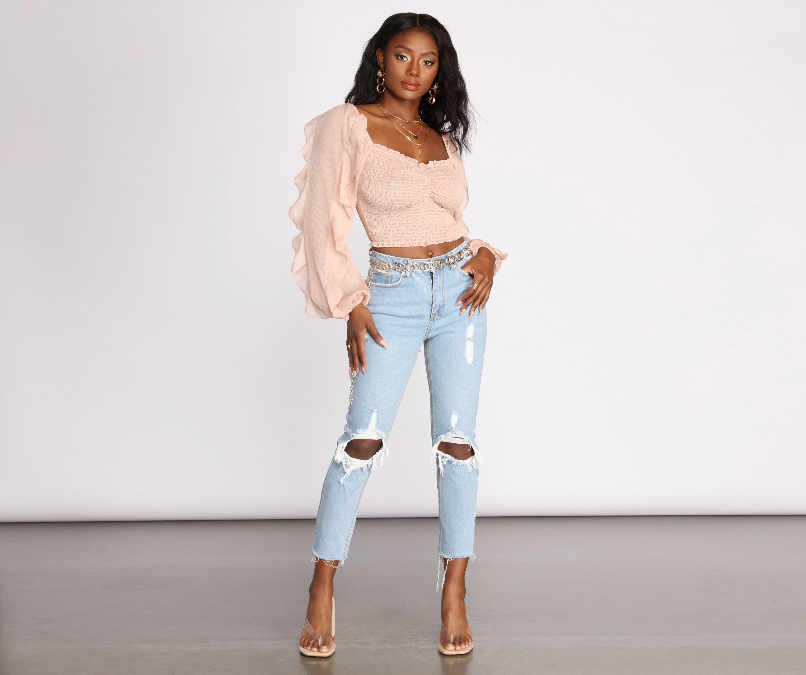 Ruffle Tease Smocked Crop Top