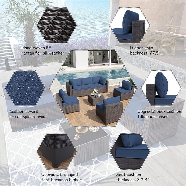 Kullavik 7Piece Rattan Patio Furniture Set Sofa