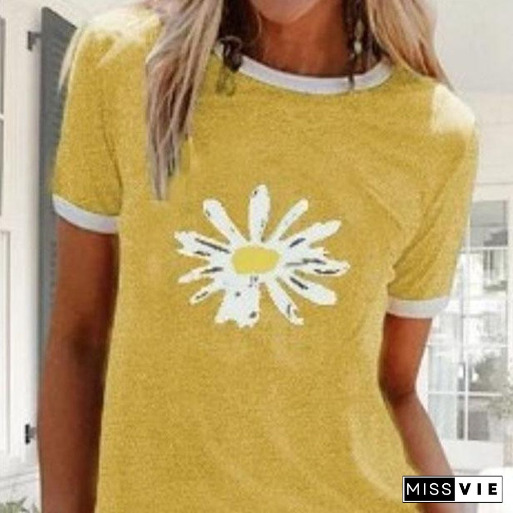 Loose Daily Women Round Neck Daisy T-Shirt