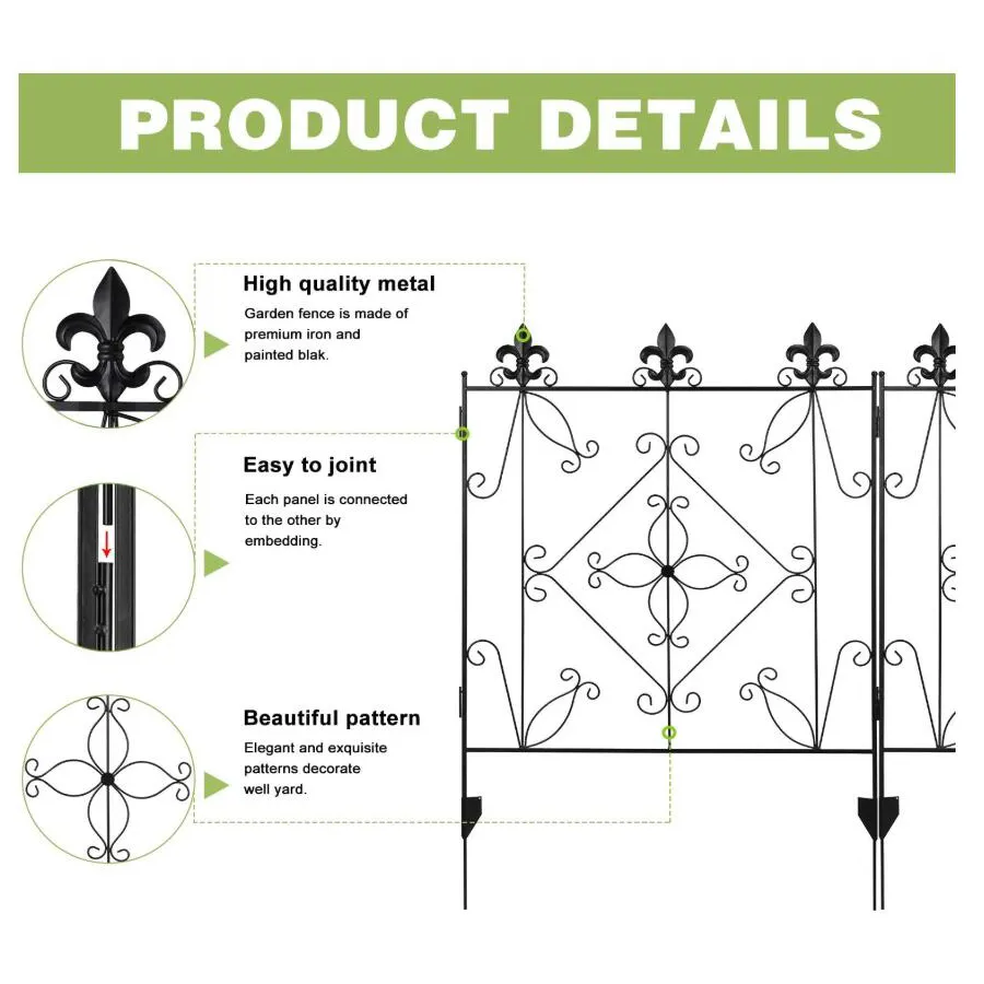 decorative garden fence 10pcs  set rustproof green powder coated steel metal garden fencing/