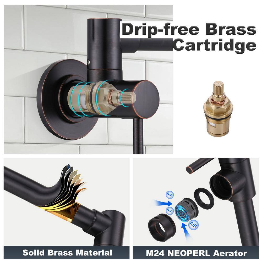 ARCORA Double Handle Wall Mounted Pot Filler Kitchen Faucet Included Installation Accessories in Oil Rubbed Bronze AR7104600RB