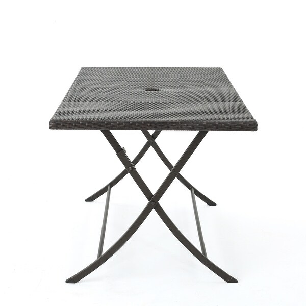 Outdoor Rectangle Foldable Dining Table with Topquality Polyethylene Wicker and a Sturdy Iron Tubing Frame