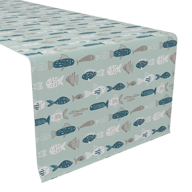 Table Runner， 100% Cotton， 16x90， Doodle Fishes