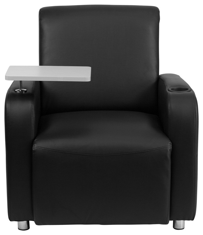 Black Leather Guest Chair with Tablet Arm  Chrome Legs and Cup Holder   Contemporary   Armchairs And Accent Chairs   by VirVentures  Houzz