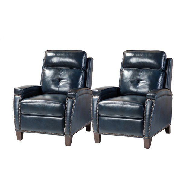 Set Of 2 Florina Modern Upholstery Genuine Leather Recliner With Nailhead Trim For Living Room And Bedroom Artful Living Design