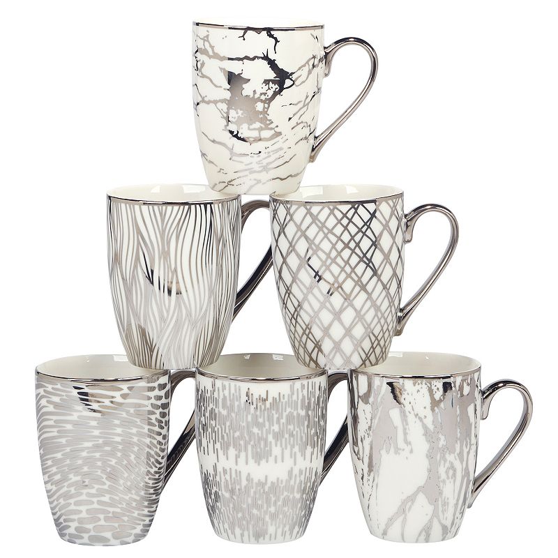 Certified International Set of 6 Matrix Silver Plated Tapered Mugs