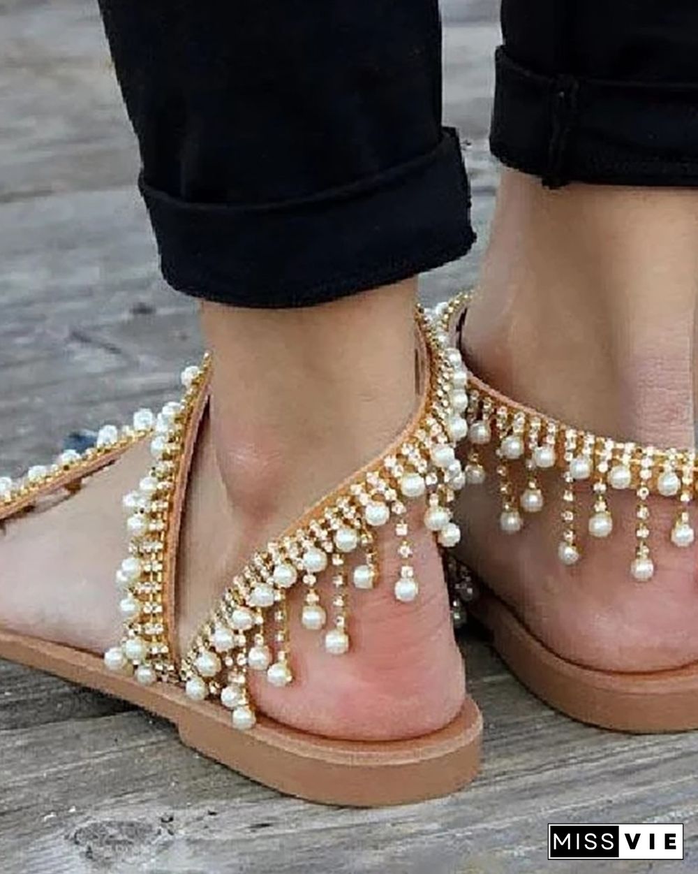 Shiny Embellished Toe Post Flat Sandals