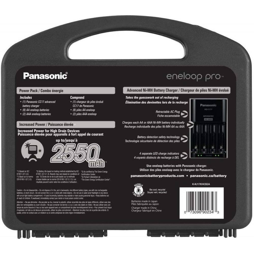 Panasonic eneloop pro Power Pack Includes 8AA 2AAA Ni-MH Rechargeable Batteries Advanced Charger and Plastic Storage Case PKKJ17KHC82A