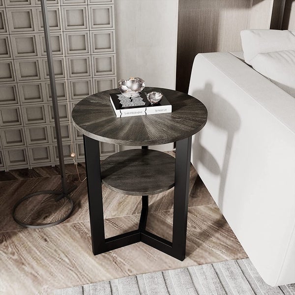 End Table Solid Wood 2-Tier Circle Side Table Nightstand - 19'3