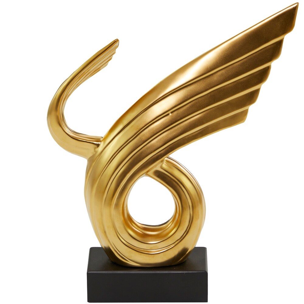 Gold or Silver Porcelain Wing Abstract Sculpture with Black Base