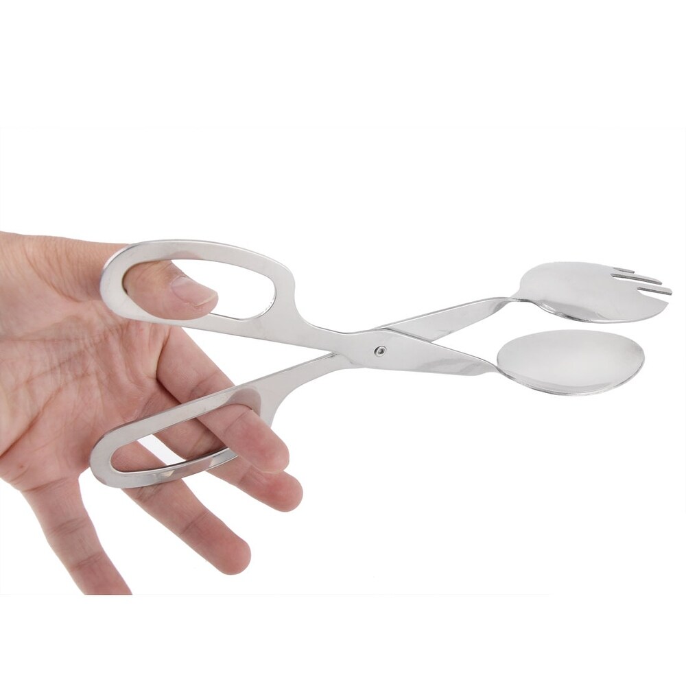 Food Cake Barbecue Stainless Steel Scissors Style Tong Clip Clamp 2 PCS   Silver Tone