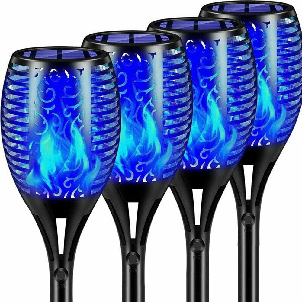 Jinyi 4Pack LED Solar Tiki Torch Lights Dancing Flickering Flame Lamp Waterproof-Blue