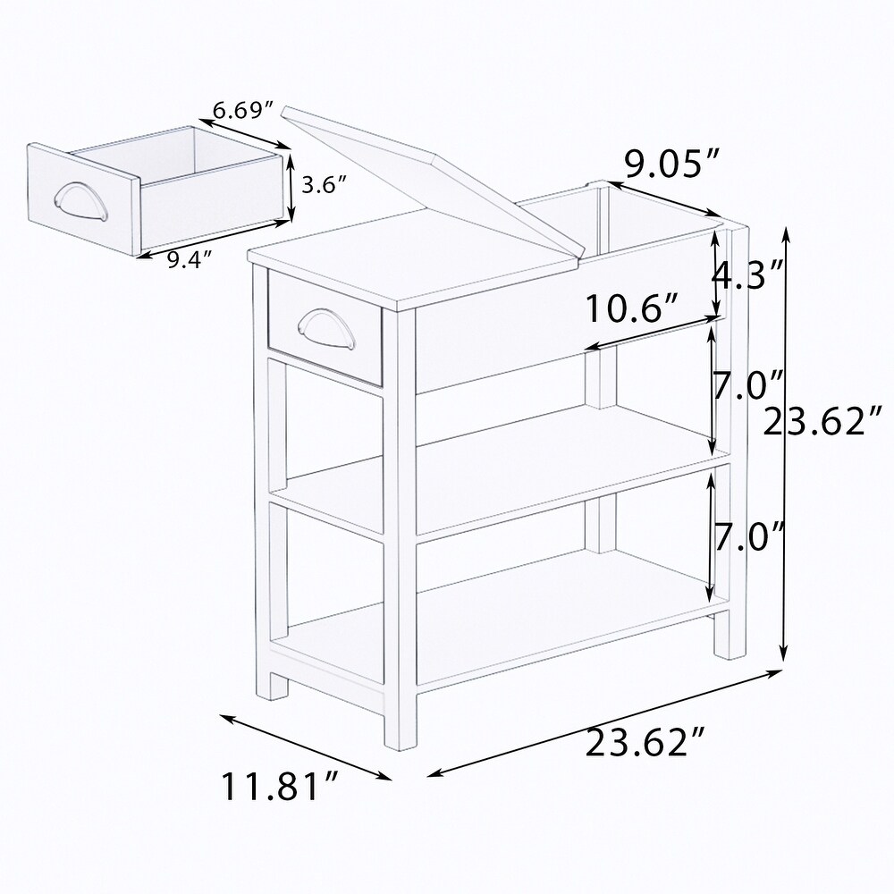 Narrow Side Table Bedside Cabinet w/ Flip Over Storage Cube