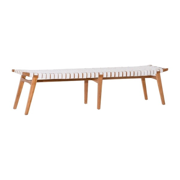 Willow 74-inch Teak and Woven Full Grain Leather Bench