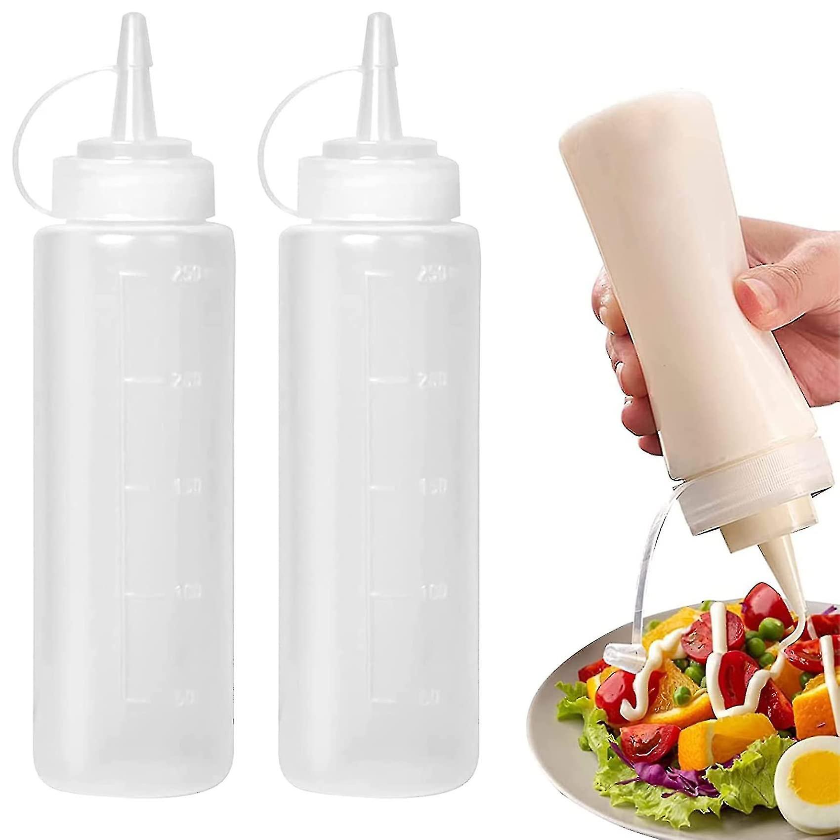 2pcs 8oz Food Grade Plastic Squeeze Condiment Bottles With Cap For Sauce Bottle Seasoning Dispensers