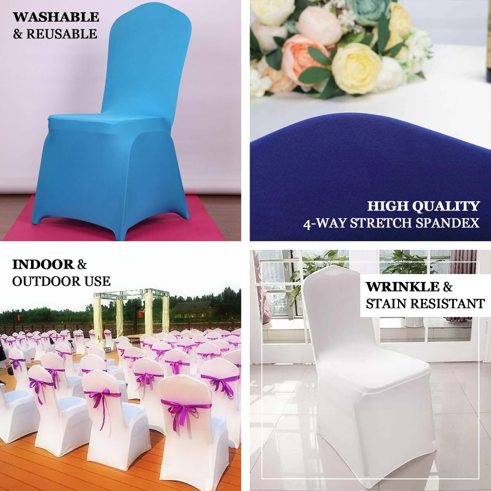 White Spandex Stretch Fitted Banquet Slip On Chair Cover 160 GSM