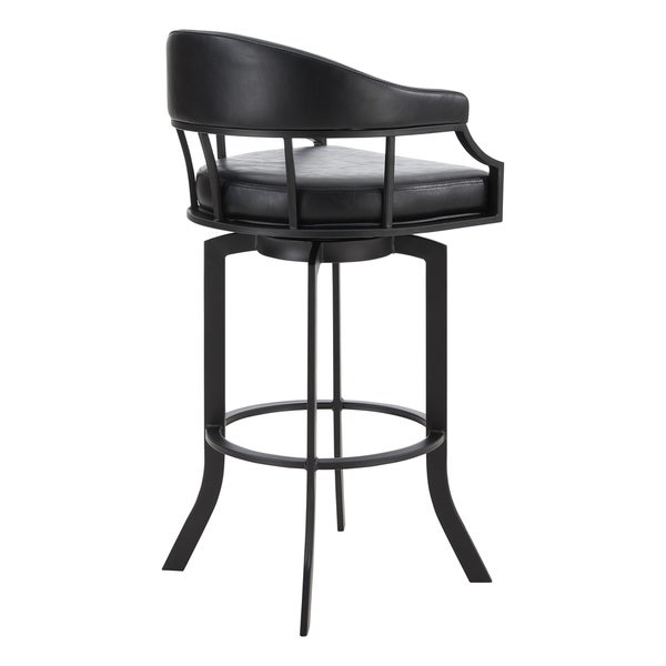 Pharaoh Swivel Black Powder Coated and Black Faux Leather Metal Bar Stool