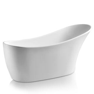 AKDY 53.9 in. Fiberglass Flatbottom Freestanding Bathtub with Tub Filler Combo in Glossy White BT0364-21