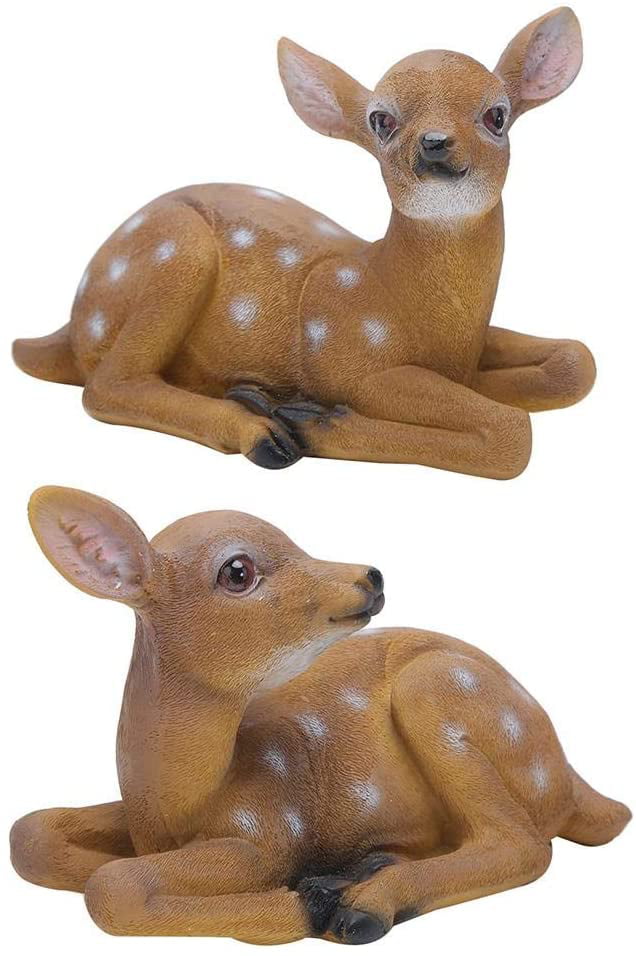 Nvzi Garden Resin Deer Figurine, Outdoor Garden Statue Deer Lying Down Sculpture Ornaments 6.7x4.5in, Polyresin, Full Color(2 Pcs )