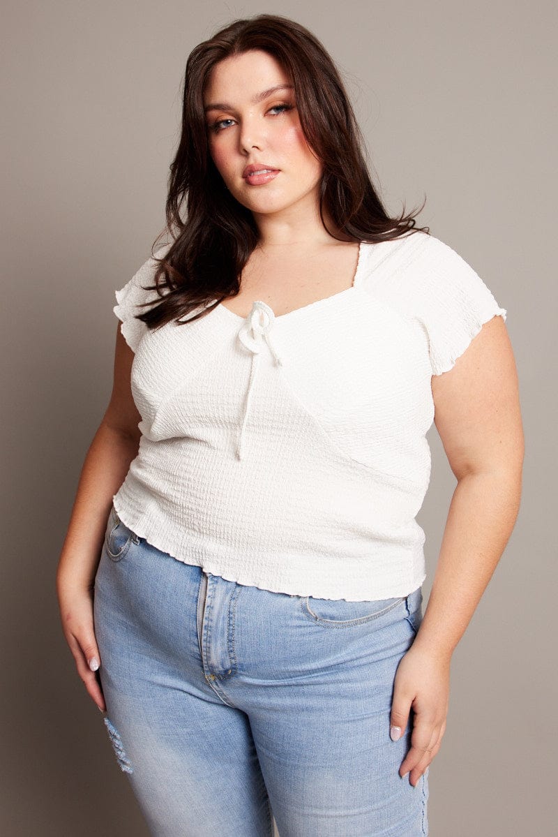 White Textured Top Short Sleeve