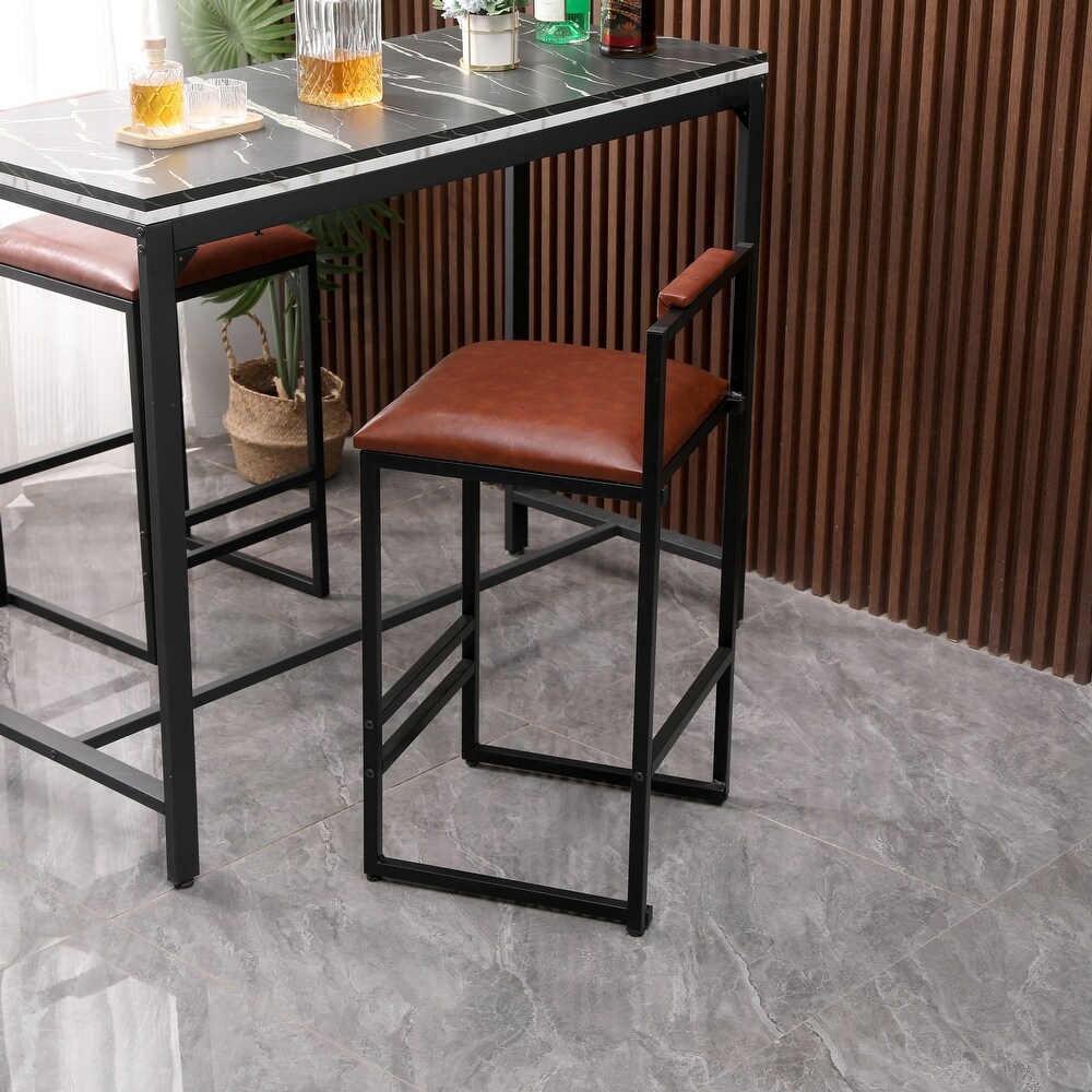 Modern Set of 2 Counter Height Bar Stools for Kitchen PU Leather Upholstered Barstools with Back Armless Dining Chairs