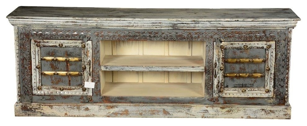 Gothic Winter Mango Wood Rustic TV Console Media Stand   Farmhouse   Entertainment Centers And Tv Stands   by Sierra Living Concepts Inc  Houzz