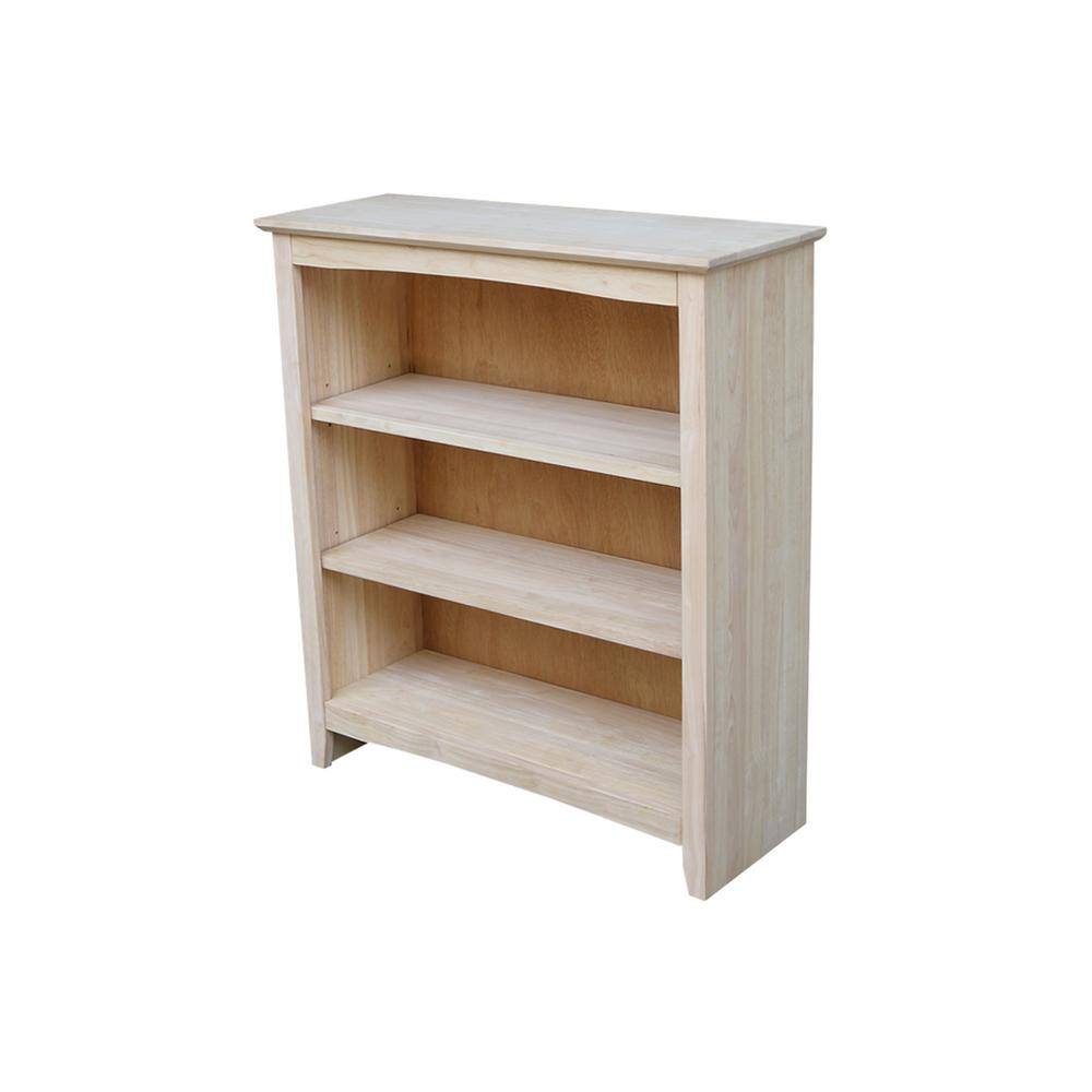 International Concepts 36 in. Unfinished Solid Wood 3-Shelf Standard Bookcase with Adjustable Shelves SH-3223A