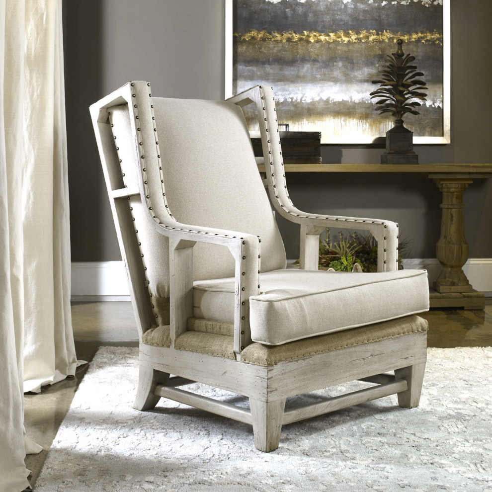 Contemporary Retro Open Armchair With Exposed Wood Frame   Armchairs And Accent Chairs   by My Swanky Home  Houzz