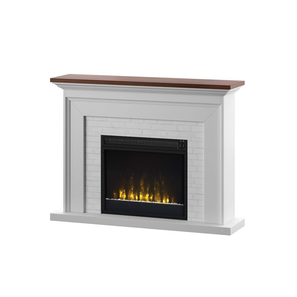 Twin Star Home Farmhouse 47.38 in. Freestanding Electric Fireplace Wall Mantel with Faux Brick in White 23WM6623-TPT01S