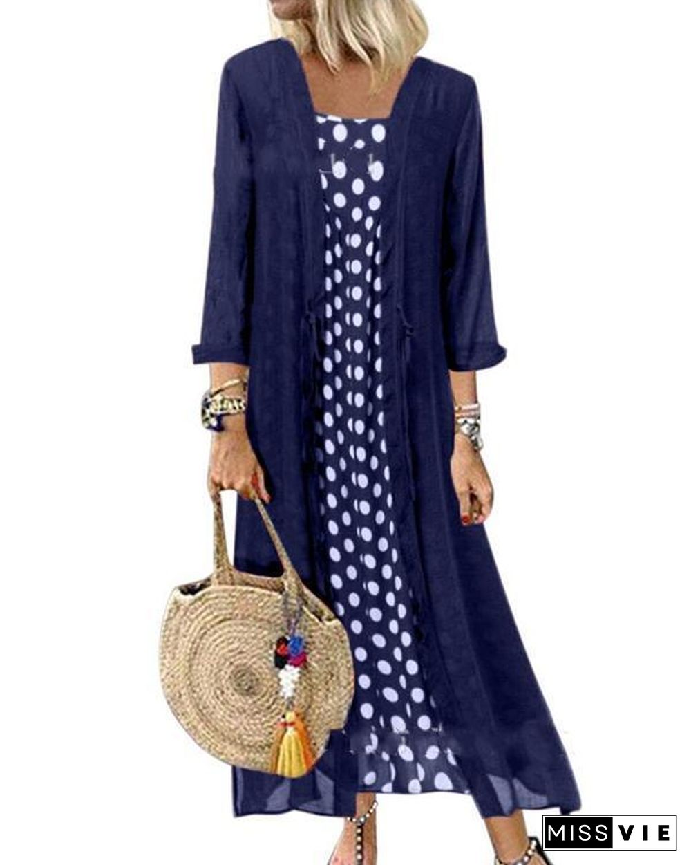 Polka Dot Crew Neck Holiday Daily Fashion Maxi Dresses