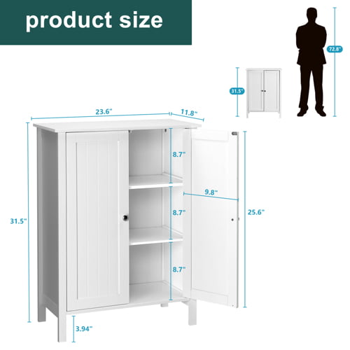 VINGLI Bathroom Storage Cabinet Freestanding Small White Cabinet with 2 Doors and Adjustable Shelves Side Cabinet Storage Organizer for Entryway Living Room Office Bedroom