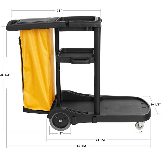 Dryser Commercial Janitorial Cleaning Cart On Wheels Housekeeping Caddy With Shelves And Vinyl Bag Black