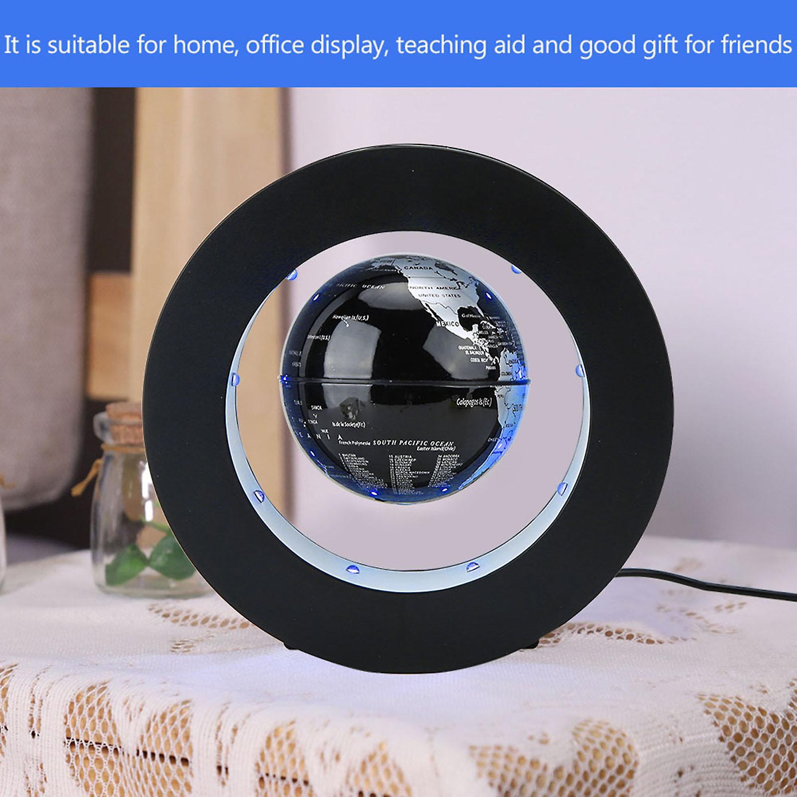 Electronic Magnetic Levitation Floating Globe With Led Light Home Display(silver Black Eu Plug)