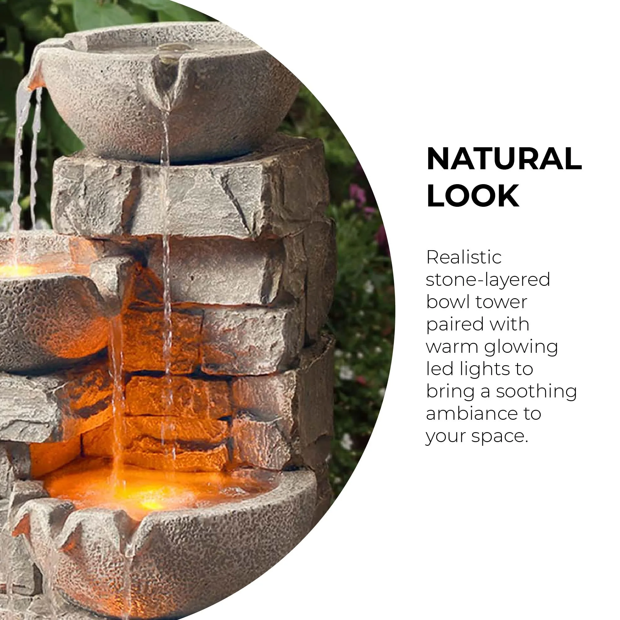 💕Clearance sale💕4 tier bowl floor stacked stone waterfall fountain with LED lights and pump