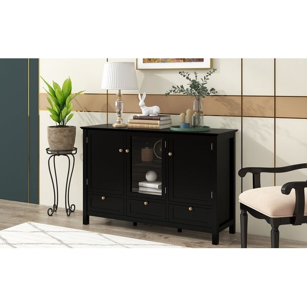 Modern Console Table With 2 Doors，3 Drawers