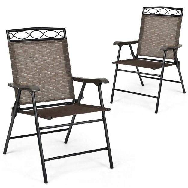 Costway 2pcs Folding Chairs Patio Garden Outdoor W Steel Frame Armrest Footrest