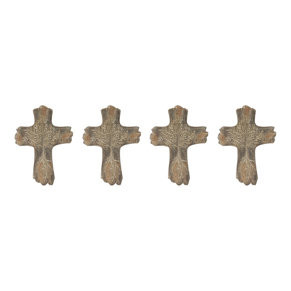 Set of 4 Brown Tree of Life Cross Wall Decor 10.25\