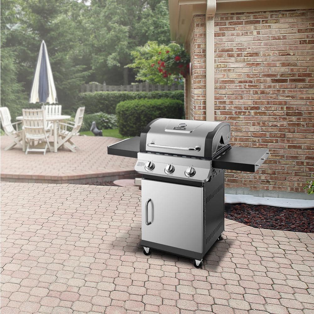 DynaGlo Premier 3Burner Propane Gas Grill in Stainless Steel with Folding Side Tables