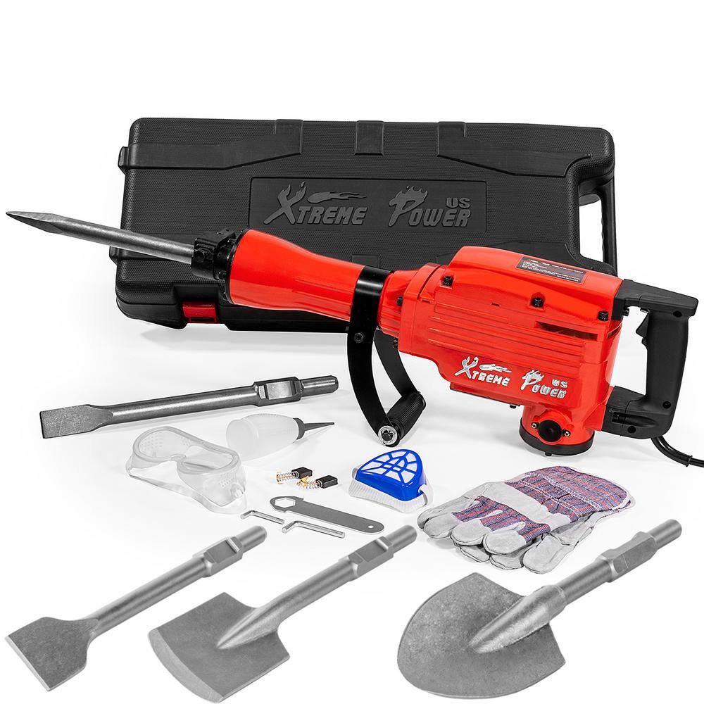 XtremepowerUS 10 in. W 2200-Watt Heavy-Duty Electric Jackhammer Demolition Hammer Concrete Breaker Tool Kit with Full Chisel Bit Set KIT445-H