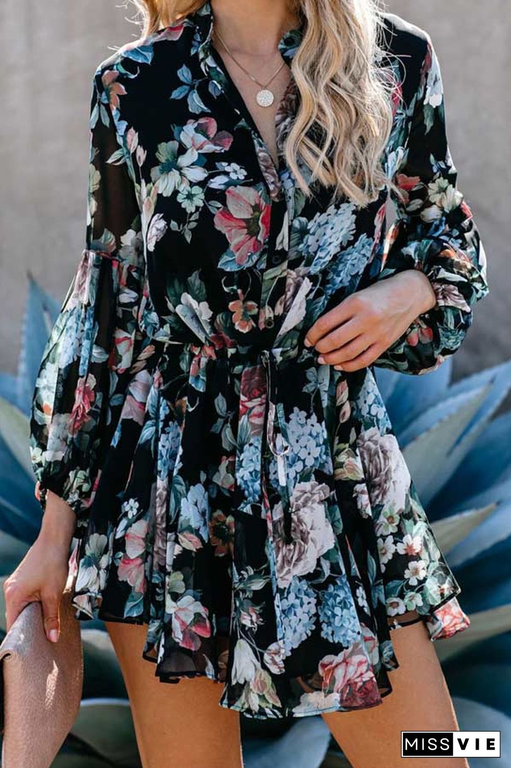 Fashion Floral Print Shirt Dress