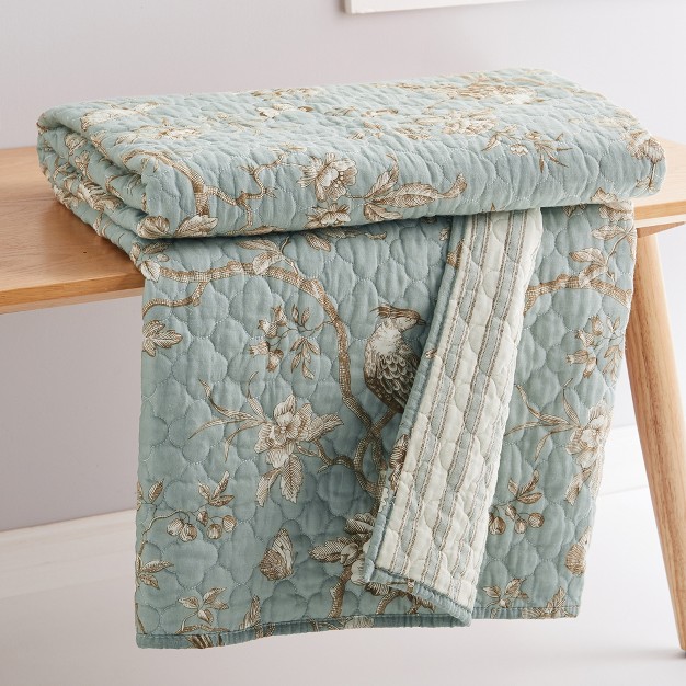 Lyon Teal Toile Quilted Throw Levtex Home