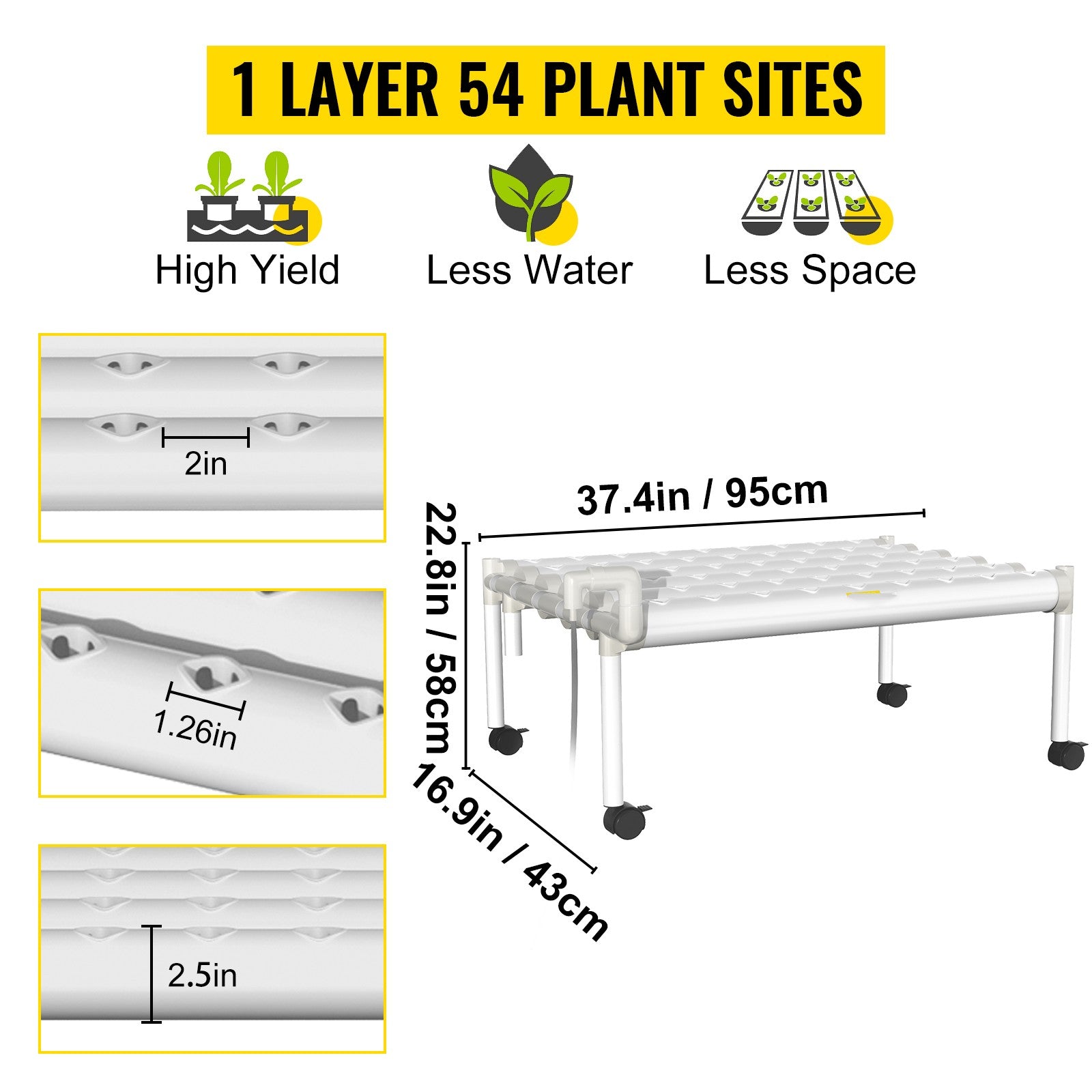 BENTISM Hydroponic Grow Kit Hydroponics System 54 Plant Sites 1 Layer 6 Pipes