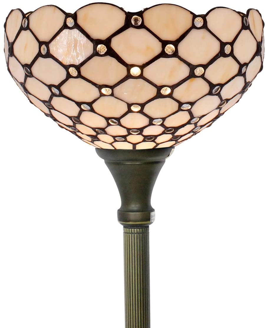 BBNBDMZ Tiffany Floor Lamp Cream Amber Stained Glass Bead Light 12X12X66 Inches Pole Torchiere Standing Corner Torch Uplight Decor Bedroom Living Room  Office (LED Bulb Included) S005 Ser