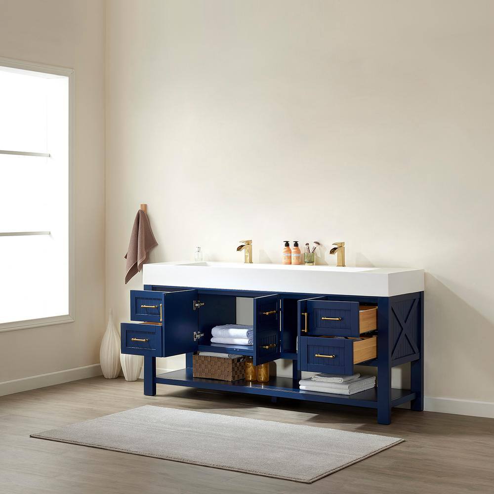 ROSWELL Pavia 72 in. W x 19.7 in. D x 34.6 in. H Bath Vanity in Royal Blue with White Integrated Artificial Stone Sink and Top 855072-RB-WHN