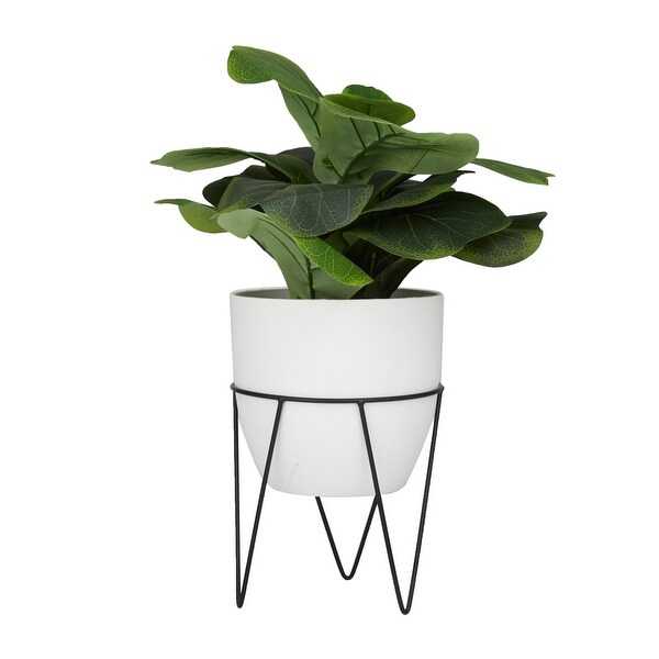 Green Faux Foliage Pilea Artificial Plant with Realistic Leaves and Metal Stand and White Pot